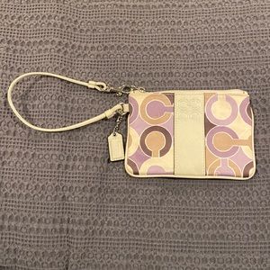 Coach wristlet - cream, brown and purple